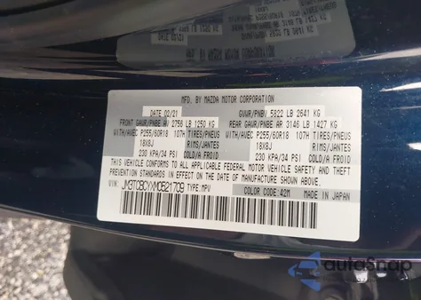 2021 Mazda Cx-9 Touring z USA, uszkodzony, nr VIN JM3TCBCYXM0521709